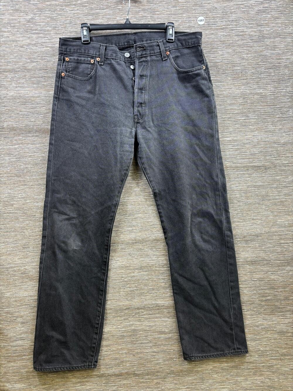 Levis 501 Jeans Men’s Size 36x32 Black Straight Leg Button Fly Denim 100% Cotton